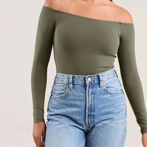 nuuds Olive Off-Shoulder Bodysuit